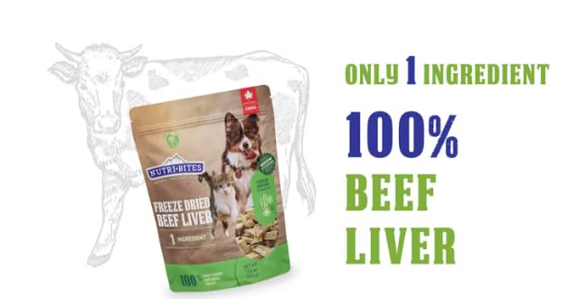 Nutri Bites Freeze Dried Beef Liver Dog & Cat Treats | Healthy Pet Training Treats or Food Topper | All Natural, Single Ingredie