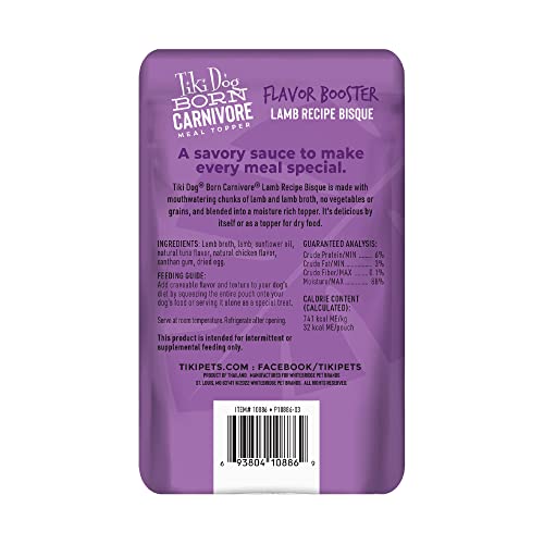Tiki Dog Born Carnivore Flavor Booster, Lamb Recipe Bisque, Grain Free Meat Based Treat, Meal Topper for All Dog Breeds and All