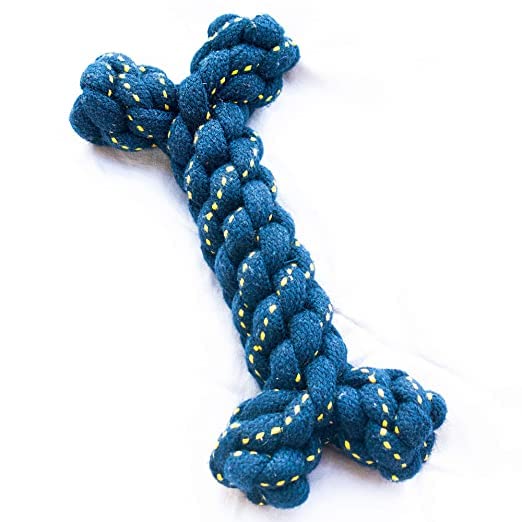 D&C Paws Attractive Cotton Poly Mix Chew Dog Toy Bone For Teething Suitable Small And Medium Puppies With Ebook (Bob Barker Blue