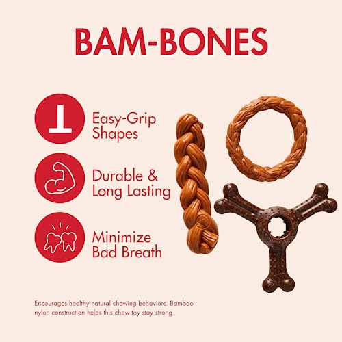 SPOT Bambone Braided Dog Chew Toy - Hickory & Bison Flavor, Large 3-Pack, Brown