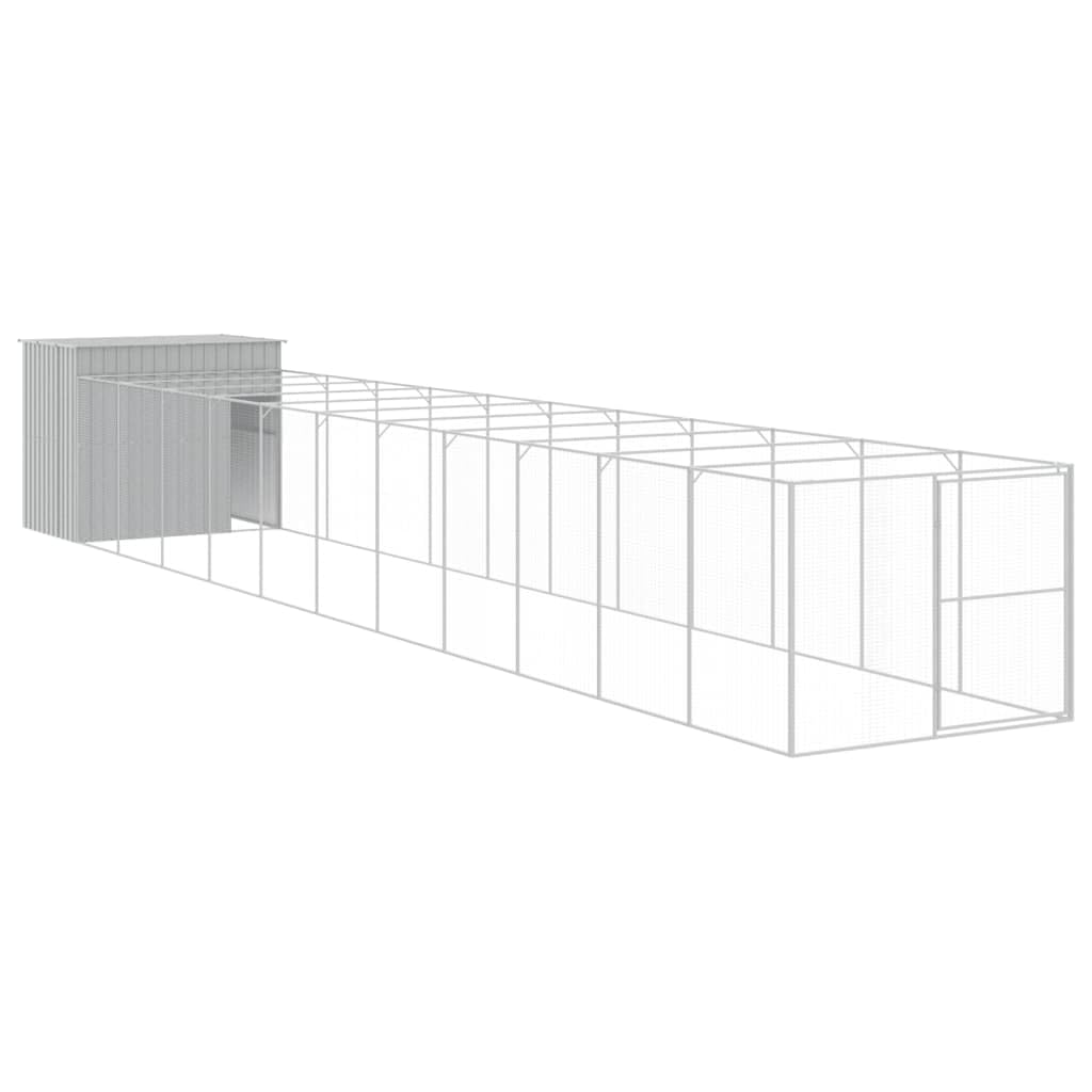 vidaXL Dog House with Run Light Gray 84.3x501.2x71.3 Galvanized Steel