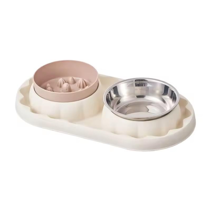 Tukloz 2In1 Double Pet Bowls  Slow Feeder And Stainless Steel Set, NonSpill Splash Guard Feeder Station Tray For Cats And Sm
