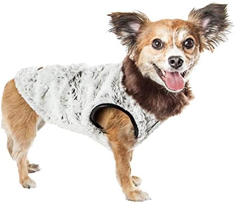 Pet Life  Luxe Purrlage Pelage Designer Fur Dog Coat Jacket, White And Brown  Large