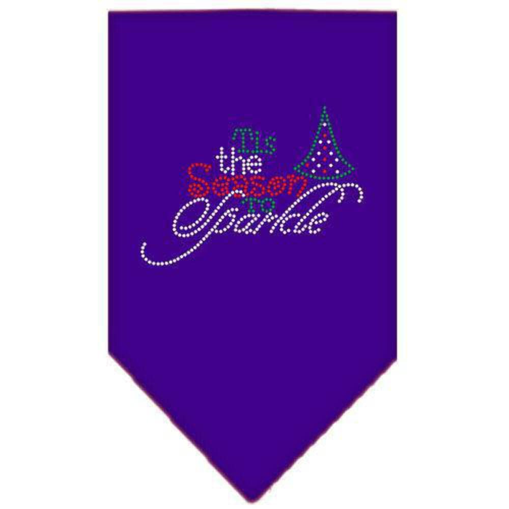 Christmas Pet and Dog Bandana Rhinestone, "Tis The Season To Sparkle" Navy Blue Large