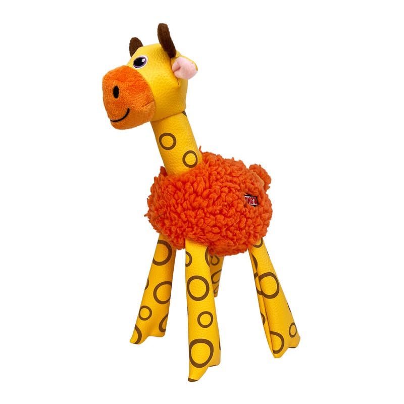 Kong Floofs Shakers - Fluffy Fleece With Squeaker And Faux Leather Legs - Dog Toy (Giraffe, Medium)
