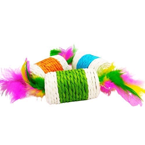 Dog Trust Cats Interactive Cat Molars Cylinder Shape Turkey Feather Fetch Rope Toys Cat Candy Color Ropes Sisal Drum Hemp Cat Cl