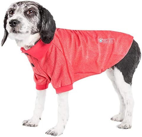 Pet Life  Active Furflexed Relaxstretch Wickproof Performance Dog Polo Tshirt, Red  Small