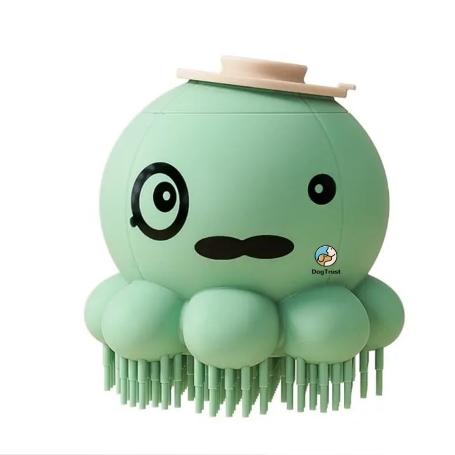 Dog Trust Octopus Shaped Dog & Cat Bath Brush with Shampoo Dispenser  Soft Massage Comb & Grooming Scrubber for Effective Clean