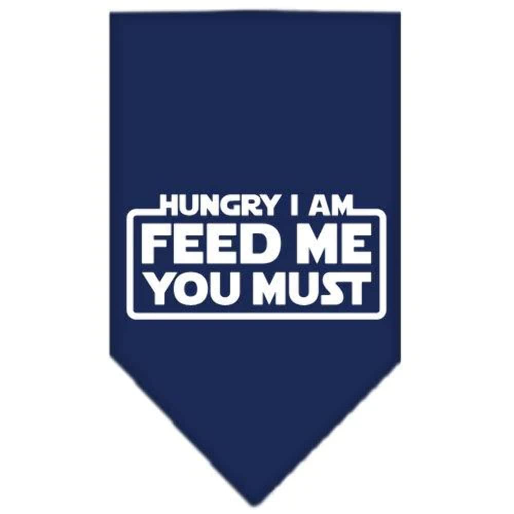Pet and Dog Bandana Screen Printed, "Hungry I Am, Feed Me You Must" Navy Blue Large