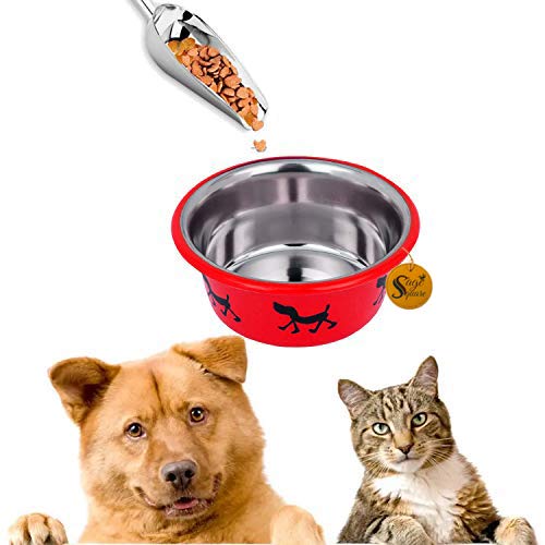 Sage Square Heavy Quality, Round Shape, Stainless Steel Food/Drink Bowl For Dog/Cat/Other Pets (Medium, Red)