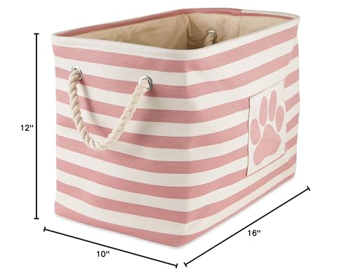 Bone Dry Pet Storage Collection Striped Paw Patch Bin, Rose, Medium Rectangle