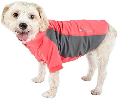 Pet Life  Active Barko Pawlo Relaxstretch Wickproof Performance Dog Polo Tshirt, Salmon Red And Dark Grey  Xlarge