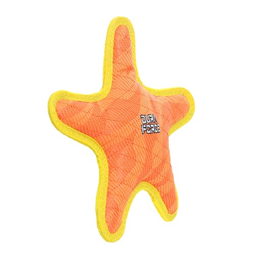 Dura Force - Durable Woven Fiber - Star Orange & Yellow - Squeakers - Multiple Layers. Made Durable, Strong & Tough. Interactive