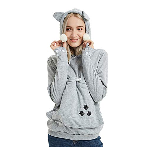 Felyong Unisex Pet Carrier Hoodie Cat Dog Pouch Holder Sweatshirt Shirt Top S Light Grey