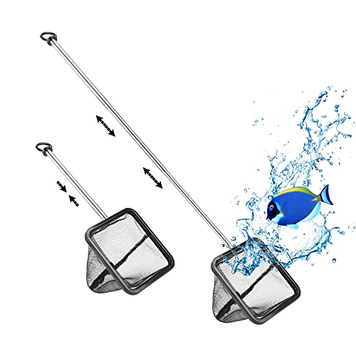 Filhome Aquarium Fish Net With Extendable Stainless Steel Long Handle, Fine Mesh Fish Net For Fish Tank, Betta Fish Net (6 Inch)