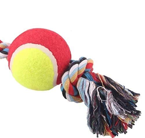 Chumspet Non Toxic Cotton Rope Molars Chew Toy With Tennis Ball For Puppies & Cats | 26 Cm Durable Interactive Teething, Fetch &