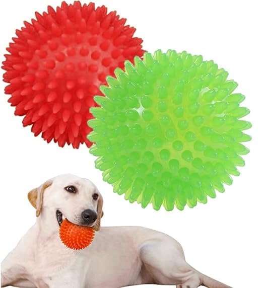 D&C PAWS Heavy Duty Spike Dog Balls with Squeakys for Aggressive Chewers, Spike Ball Toys for Clean Teeth, Chewing and Training 