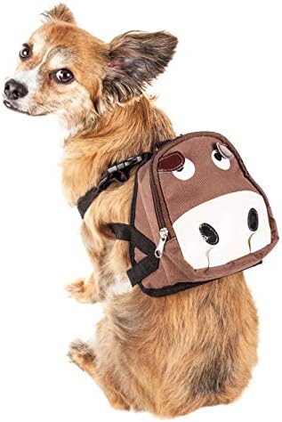 Pet Life  Mooltese Largepocketed Compartmental Animated Dog Harness Backpack, Brown  Medium