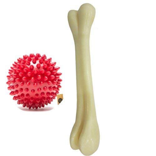 The Dogs Company Rubber Spiked Ball Dog Chew Toy And Large Plastic Dog Bone Chew Toy