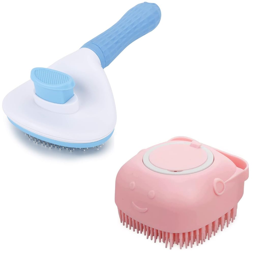 Kittupet Massaging Brush Grooming Combo For Dogs And Cats Shampoo Brush And Slicke Brush Combo