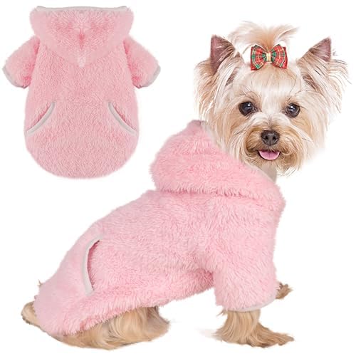 Dog Sweater Hoodie Fleece Warm Fuzzy Velvet Sweaters Winter Clothes For Small Dogs Girl Boy (Pink, Xx-Small)