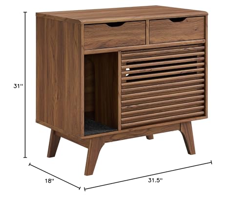 Modway Render Cat Cabinet, Walnut Wood, Model EEI-6796-WAL, Stylish Storage Solution