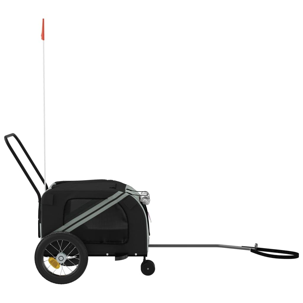 vidaXL Pet Bike Trailer - Gray/Black - Oxford Fabric/Iron - 48" x 20.5" x 20.9" Cabin - Small Pets/Dogs - Smooth Ride Reflectors & Flag