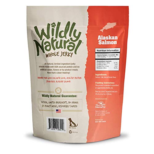 Wildly Natural Whole Jerky Dog Treats | Limited Ingredient, Made in USA Jerky | Grain Free & Nothing Artificial | Alaskan Salmon