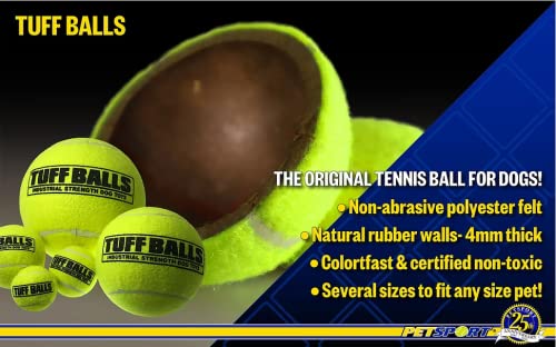 Petsport Yellow Tennis Ball Dog Toys | 3 Pack Medium (2.5') Pet Safe Non-Toxic Industrial Strength Felt & Rubber Tuff Balls | Play Fetch, Launch, Chuck Or Toss At Dog Park