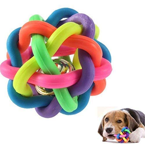 Pet Town Multi Color Ball | Squeaky Rainbow Balls With Bell For Puppy | Kitten| Cat| Dog (Medium)