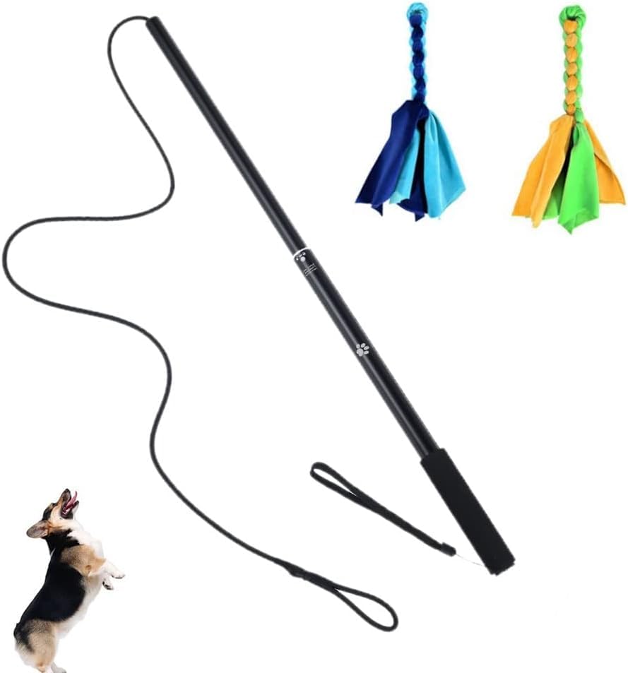 Nihuifdpy Flirt Pole For Dogs, Extendable Teaser Wand With 2 Fleece Lure Tugs & Bungee Cord, Interactive Dog Toy For Chase, Tug