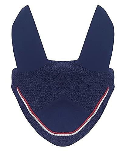 Horse Fly Bonnet Double Piping Ear Net Fly Veil Mask Breathable Cotton Crochet Horse Tack (Full, Navy Blue)