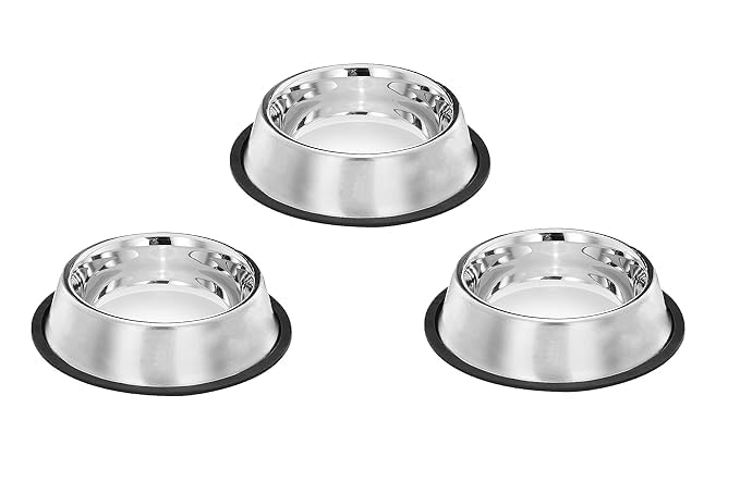 Pets Empire AntiSkid Dog Food Bowl (400 Ml  Pack Of 3) | Stainless Steel Dog Food & Water Feeding Bowl | Basic Pets Feeding Bo