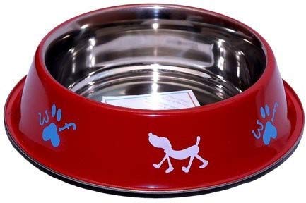 D&C Paws Stainless Steel Pet Bowl (900 Ml Red) Diameter 25Cm (Pack Of One) Round Stainless Steel Pet Bowl For Dog