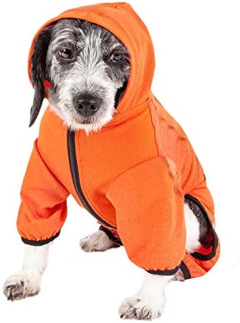 Pet Life  Active Pawsterity Heathered Performance 4Way Stretch Twotoned Full Bodied Hoodie, Orange  Small
