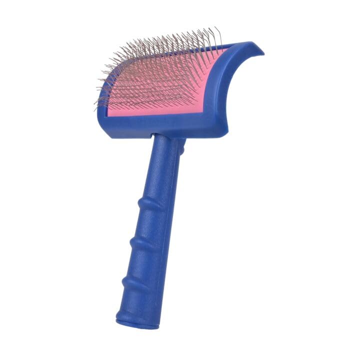 Show Tech Tuffer Than Tangles Slicker Brush for Dogs, Medium Size, Blue, Angled Pins, Comfort Grip Handle, Model ST-91026