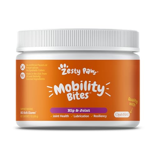 Zesty Paws Mobility Bites Dog Joint Supplement - Hip and Joint Chews for Dogs - Pet Products with Glucosamine, Chondroitin, & MS