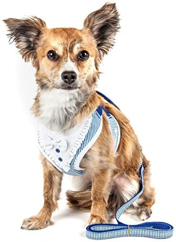 Pet Life  Luxe Spawling 2In1 Mesh Reversed Adjustable Dog Harnessleash W/ Fashion Bowtie, Blue  Xsmall