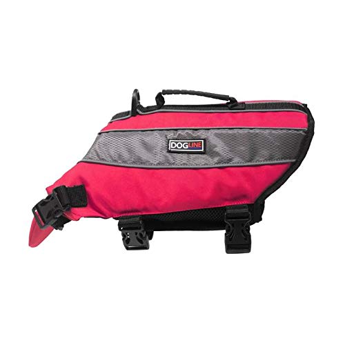 Dogline Dog Life Jacket – Dog Life Vest For Swimming And Boating In Hi-Viz Colors With Reflective Strips Mesh Underbelly For Draining And Drying And Top Carry Handle 17 To 22' Girth Neon Pink