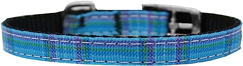 Mirage Pet Products 3/8" Plaid Nylon Dog Collar with Classic Buckle, Size 12, Blue