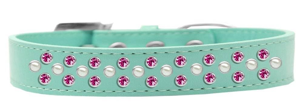 Dog, Puppy & Pet Fashion Collar, Pearl and Bright Pink Crystal Rimsets Sprinkles - 18 - Aqua