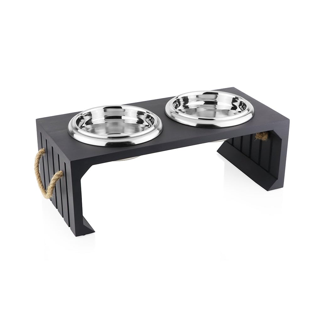 Pawpourri Pet Diner Stainless Steel Pet Bowl Combo With Elevated Wooden Base | Double Feeding Bowl Combo For Providing Food And 