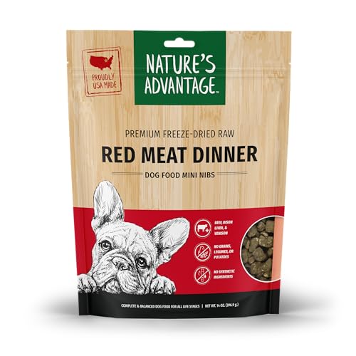 Natures Advantage Freeze-Dried Raw Red Meat Dinner Dog Food Mini Nibs, 14 oz | Beef, Venison, Fruits, Veggies | Grain Free, Hig