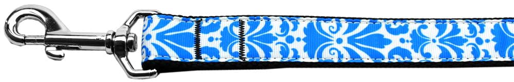 Pet Dog & Cat Nylon Leash, "Damask" Blue 1" w x 4' Leash
