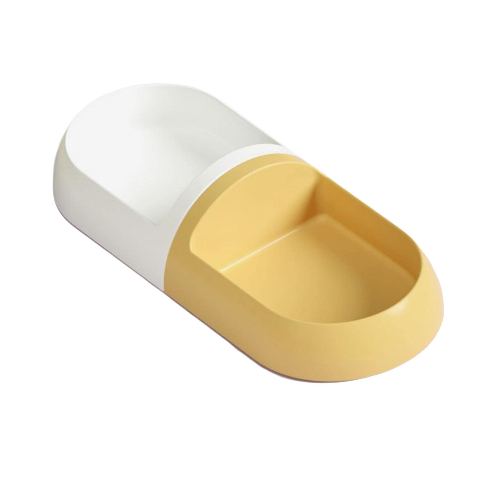 Atorse Cat Double Bowl Cat Food Bowl Reusable Capsule Shaped For Accessories White And Yellow|Pet Supplies|Dog Supplies|Dishes F