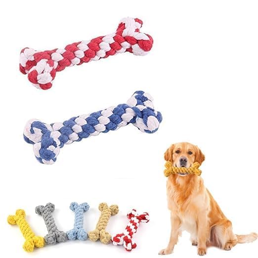 Pups&Pets Knotted Rope Dumbbell Shaped Tug Toy Chew Toy For Teething Puppy & Adult Dog Dog Rope Toy Chew Toy For Teething Puppy 
