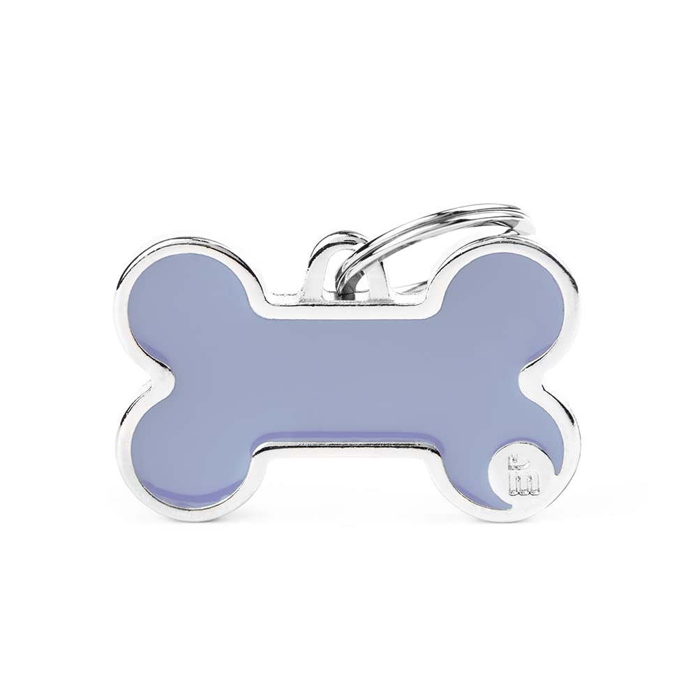 My Family Personalized Pet Id Tag Made In Italy, Large Lilac Bone, Free Engraving, Hand Enamelled In Metal, Basic Handmade Colle