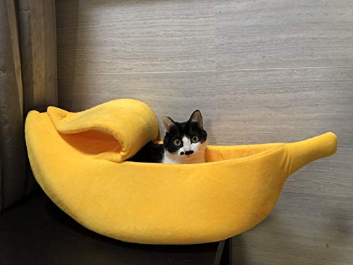 Petgrow Cute Banana Cat Bed House, X-Large 26.8"L, Plush Material, Soft Cuddle Bed for Cats, Kittens, Rabbits, Small Dogs, PG-2025
