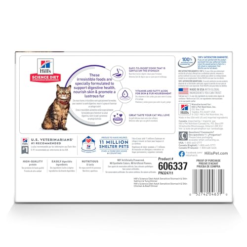 Hills Science Diet Sensitive Stomach & Skin, Adult 1-6, Stomach & Skin Sensitivity Support, Wet Cat Food, Variety Case: Chicken