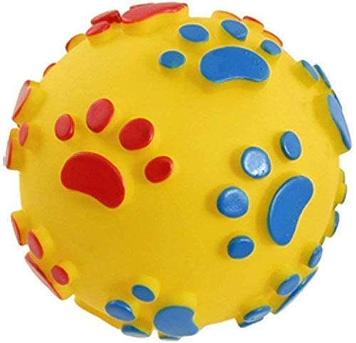 Psk Plastic Squeaky Vinyl Dog Toy Ball With Colourful Paw Pattern (Colour May Vary)